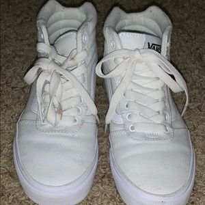 All White Canvas High Top Vans